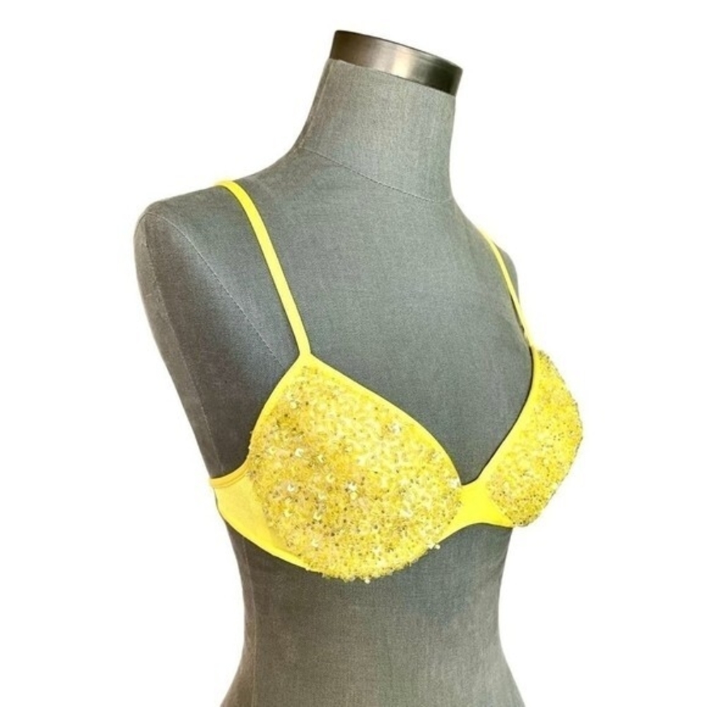 LA PERLA Women's Yellow Crystal Beaded Bra Size IT 44 US M Barely Worn Italy - Picture 4 of 7